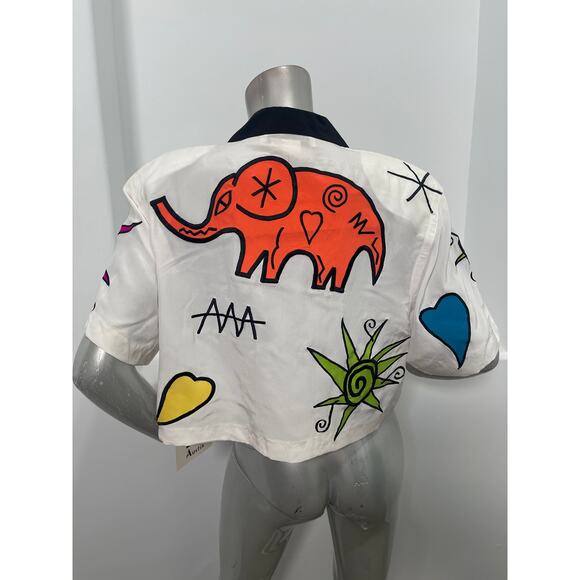 Vintage 80s  Amelia Austin graphic embroidered silk Cropped
 Top Size 8 - Picture 6 of 7